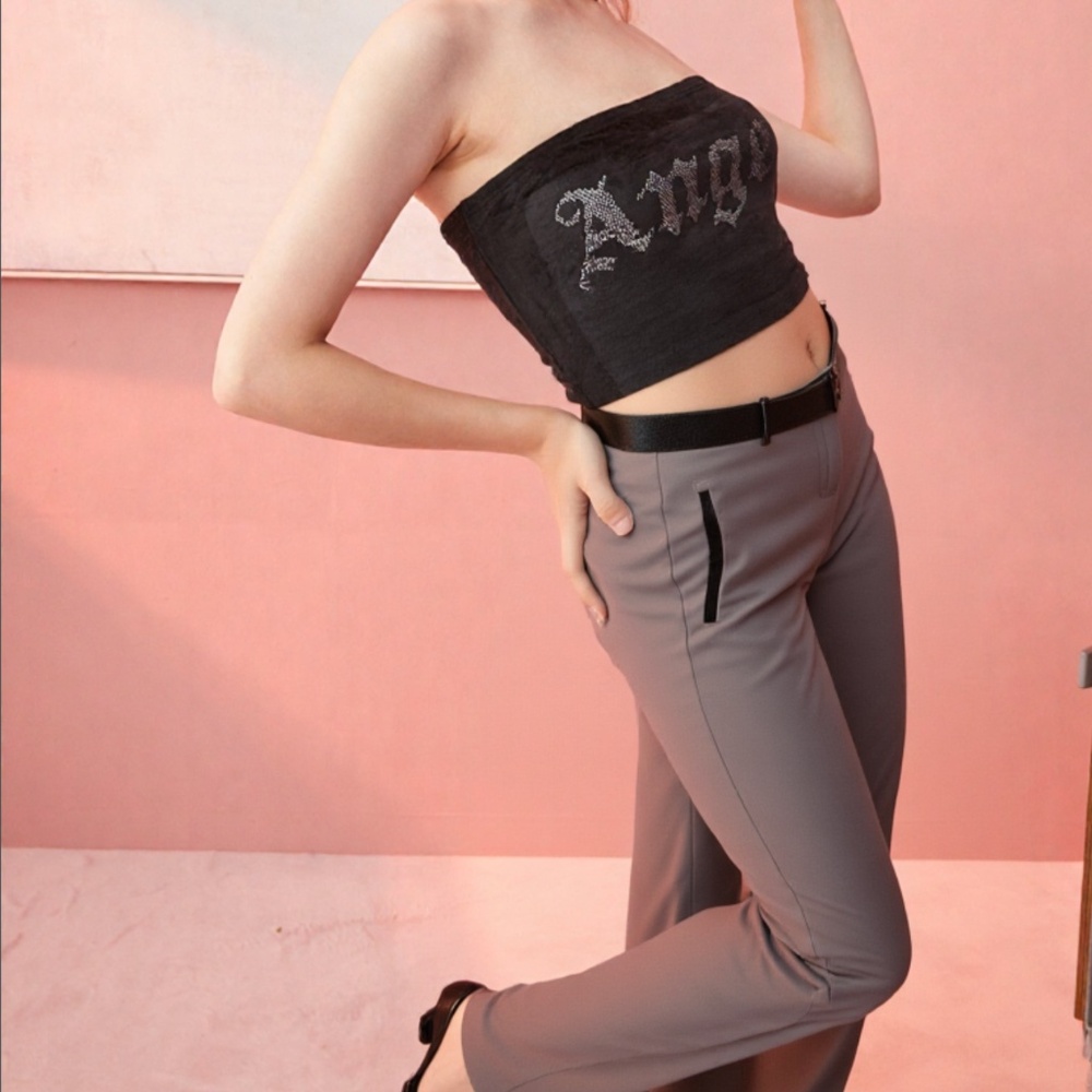 NWT Women's Faux Leather Trim Straight Leg Dress Pant